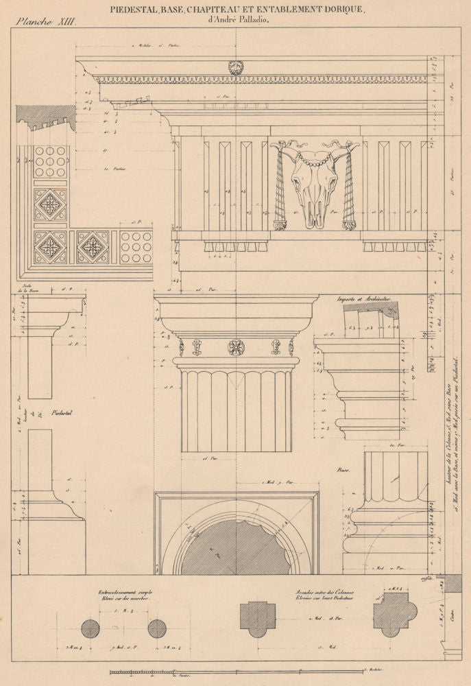 DORIC ARCHITECTURE.Pedestal Base Capital Entablature.(Palladio c.1518-1580) 1931
